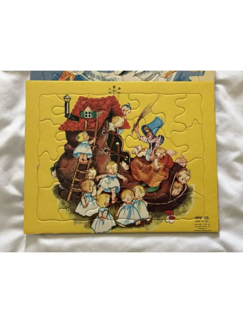 Vntg 1956 SIFO Fiberboard Inlay Puzzles FOUR in Original Box Nursery Rhyme 9Z1